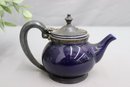 Hotel-style Cobalt Blue China Tea Pot With Alloy/Silver Plate Handle, Collar, And Top