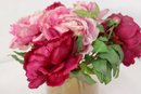 Bunch Of Faux Chinese Peony Bouquet In Cylinder Glass Vase
