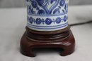 Blue And White Chinese Porcelain Urn Lamp On Scroll Foot Base
