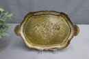 Two Florentine Trays  Green-gold And Silver Tone - Both Small