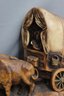 Antique 19th C. Folk Art Oxen Drawn Covered Family Wagon Painted Hydrocal Casting
