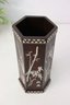 Wooden Hexagonal  Vase With Mother Of Pearl Inlay
