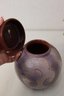 Hand Made Maria Alico Purple Glaze And Gold Engraving  Round Jar With Lid