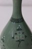 Vintage Celadon Crackle Glaze Vase Set With White Flowers