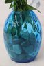 Artificial Lilies And Blue Roses In Blue Dimple Glass Vase