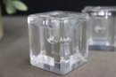 Pair Of Glass Crystal Beveled Cube Candle Holders