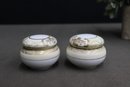 Vintage Japanese Porcelain 6 Piece Vanity  Set With Raised Gold Scrollwork & Floral Design