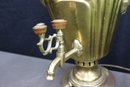 Two Brass Russian Samovar Trophy Urn Lamps - Single And Double Bulb