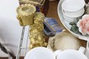 Shelf Lot Of Mixed Ceramic Contemporary And Vintage Table Ware, Vases, Candle Holders Etc