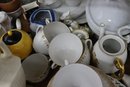 Shelf Lot Of Mixed Ceramic Contemporary And Vintage Table Ware, Vases, Candle Holders Etc