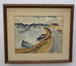 Original Framed Watercolor -  Inlet Harbor And Drive , In The Style Of Hillman