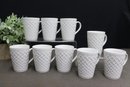 Loucarte Portuguese Ceramic Divided Serving Dish And 9 Strawberry Street Rattan Pattern Coffee Cups