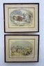 Harvest And Firewood - Two Framed Oval Reproductions Of Hand Colored Wood Engraving
