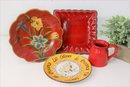 Group Lot Of Colorful Ceamic Plates And A Mug