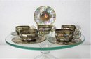 Group Of 8 Vintage Villa Taxco Brass & Mother Of Pearl Inlay Demitasse Cup/Saucer Sets,  Mexico