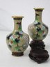 Pair Of Vintage Chinese Cloisonne  Vases On Carved Stands