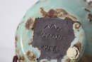 Vintage Celadon Glazed/Caramel Branch Relief Lidded Jar, Marked Beneath 1952