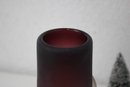 Soft Matte Crimson And Snow Glass Slender Vase - Translucent Stem Wraps