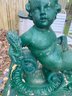 Classical Stone Composite Putti Garden Statues Holding Wheat- Painted Green