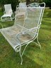 Woodard Wrought Iron Outdoor Bench With Clear Glass Coffee Table