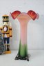 Spectacular Hand-blown Sommerso Style Glass Vase - Polychrome Ruffled Lily To Quatrefoil Stem Base