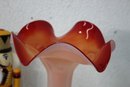 Spectacular Hand-blown Sommerso Style Glass Vase - Polychrome Ruffled Lily To Quatrefoil Stem Base