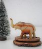 Carved Banded Onyx Lucky Elephant Statuette On Wood Base