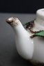 Vintage Bows And Ivy Art Pottery Tea Pot With Bird