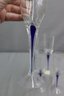 5pcs Kanco Champagne Glass Flute, Teardrop Tempest Cobalt Blue Colored Drip Stem On Glass