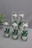 5 Vintage Mid-Century Floral Motif Glassware -Green & White Clear Glass