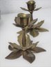 Vintage Set Of 2 Brass Full Lotus Flower Candlestick Holders