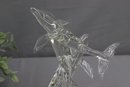 Clear Art Glass Figurine Of Three  Dolphins On Marble Base