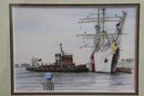 Grouping Of Three Nautical & Ship Art Works Including Original Watercolor Key West Shrimp Boats