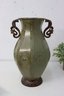 Decorative Sage Green Metal Vase With Dragon Handles