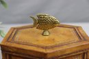 Pilipino Made Hexagon Painted Wood Box With Brass Fish Finial