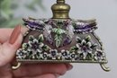 Vintage-style Perfume Bottle Frosted Purple Glass And Birds And Flower Ormolu