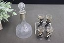 Vintage J.H. Heimerdinger 800 Silver  Cuff Decanter With 4 Silver Wrapped Glasses