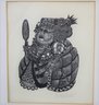 Vintage 1960s James Grashow Queen With Mirror Wood Block Print, Pencil Signed  & Framed