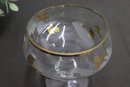 Vintage Etched And Gold Decorated Glass Pedestal Compote/Coupe