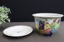 Vintage Asian Style Hand Painted Porcelain Planter And Saucer