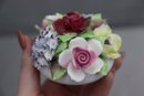 Group Lot Of 3 Artificial Flower Arrangements - Painted Metal And China