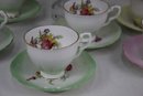 Set Of 8 Royal Stafford Bone China Cups/Saucers - Ombre Edge And Hand-painted Flowers