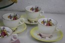 Set Of 8 Royal Stafford Bone China Cups/Saucers - Ombre Edge And Hand-painted Flowers
