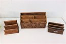 Group Lot Of 3 Hand-Crafted Wooden Desk Organizer Pieces