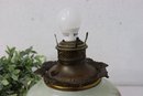 Painted Floral Glass Globe Antique Oil Lamp Converted To Electric