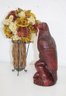 Red Stained Carved Wood Eagle Figurine