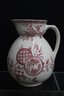 Grouping Of Antique New Wharf Pottery Co Ironstone Red Transferware Pitchers, Bowls, And Cups Etc