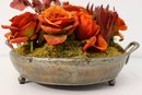 Synthetic Rose And Eucalyptus Flower Arrangement In Rusticated Centerpiece Bowl