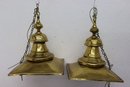 Two Large Brass-tone Pressed Tin Nautical Pendant Lanterns