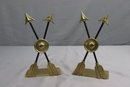 MCM Style Brass Crossed Arrows/Center Medallion Bookends